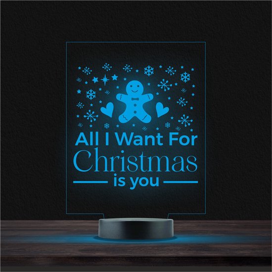 Led Lamp Met Gravering - RGB 7 Kleuren - All I Want For Christmas is You van Merkloos