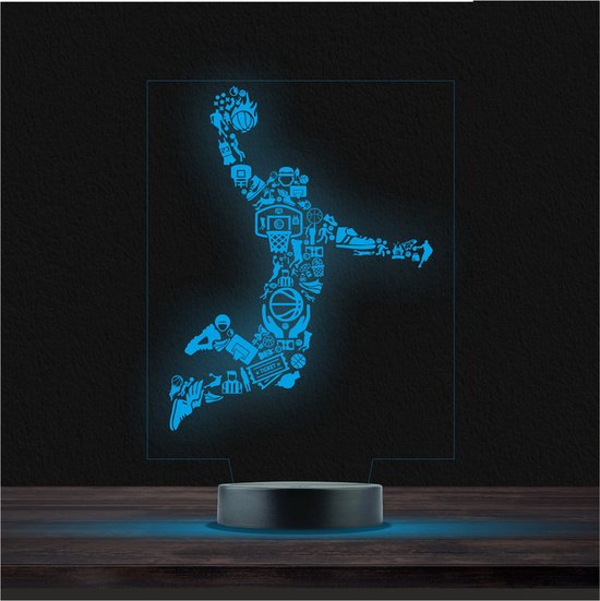 Led Lamp Met Gravering - RGB 7 Kleuren - Basketballer van Merkloos