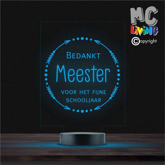 Led Lamp Met Gravering - RGB 7 Kleuren - Bedankt Meester
