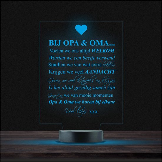 Led Lamp Met Gravering - RGB 7 Kleuren - Bij Opa & Oma van Merkloos