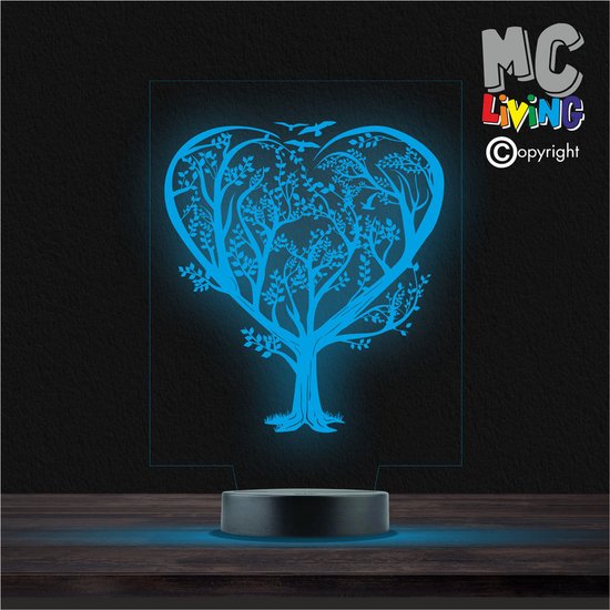 Led Lamp Met Gravering - RGB 7 Kleuren - Boom Hart Vorm van Presents4you