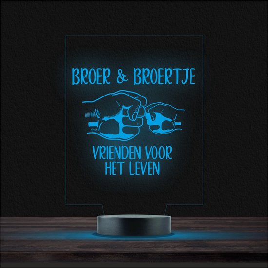 Led Lamp Met Gravering - RGB 7 Kleuren - Broer & Broertje van Merkloos