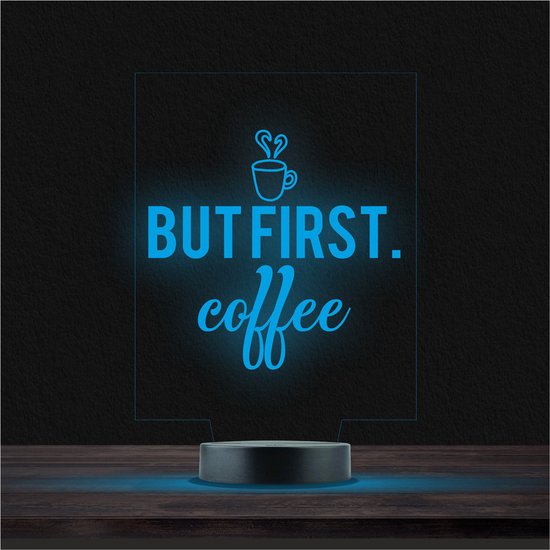 Led Lamp Met Gravering - RGB 7 Kleuren - But First Coffee van Balvi