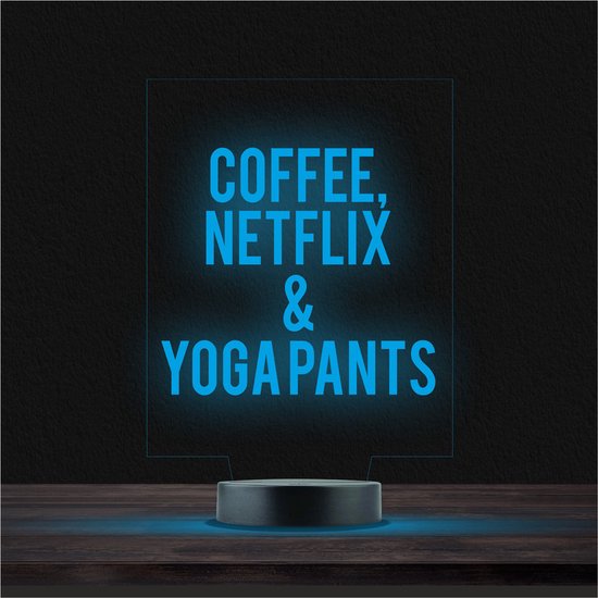 Led Lamp Met Gravering - RGB 7 Kleuren - Coffee, Netflix & Yoga Pants van Merkloos