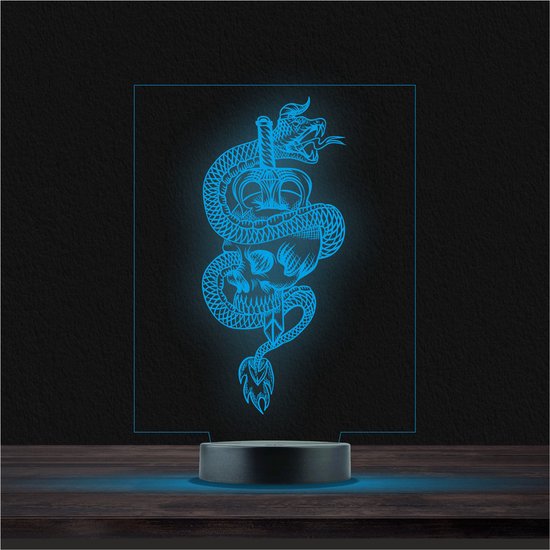 Led Lamp Met Gravering - RGB 7 Kleuren - Doodskop Slang van Haza Original