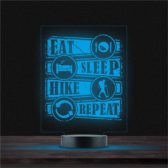 Led Lamp Met Gravering - RGB 7 Kleuren - Eat Sleep Hike Repeat van QNFZJD