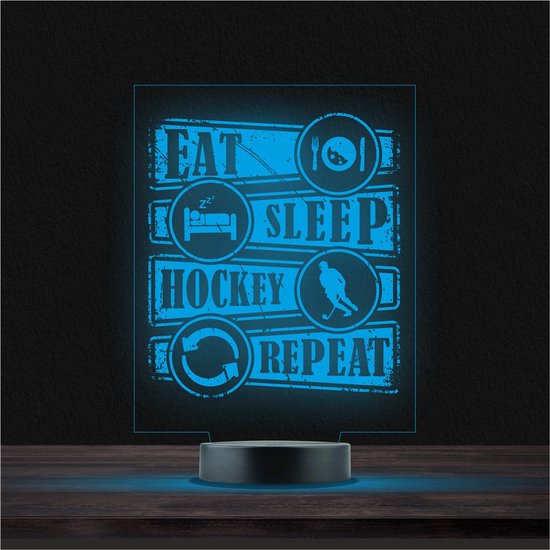 Led Lamp Met Gravering - RGB 7 Kleuren - Eat Sleep Hockey Repeat van MoodGift