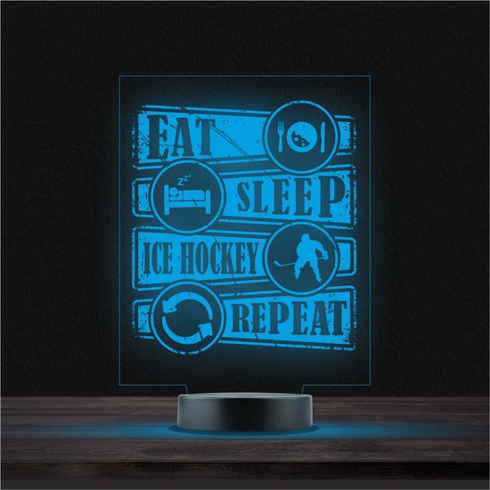 Led Lamp Met Gravering - RGB 7 Kleuren - Eat Sleep Ice Hockey Repeat van Merkloos
