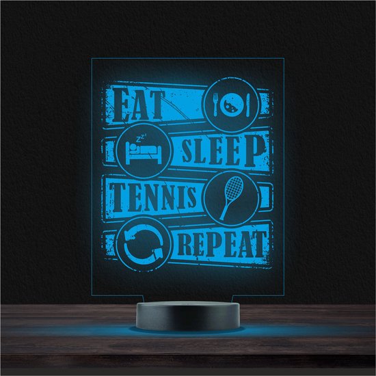 Led Lamp Met Gravering - RGB 7 Kleuren - Eat Sleep Tennis Repeat van Fancygifts