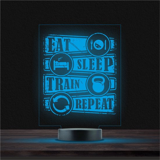 Led Lamp Met Gravering - RGB 7 Kleuren - Eat Sleep Train Repeat van MyXLshop