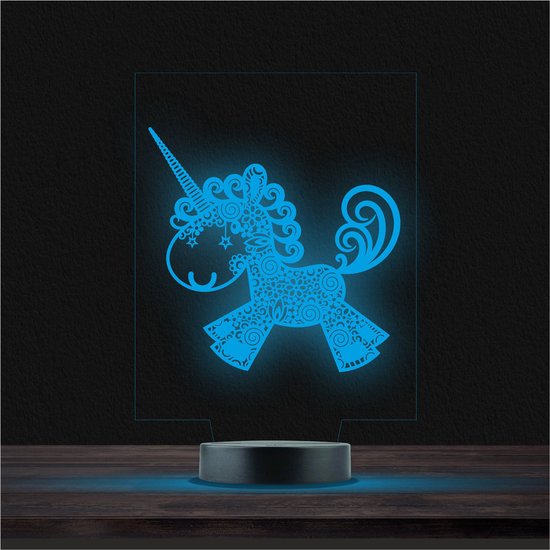 Led Lamp Met Gravering - RGB 7 Kleuren - Eenhoorn van Merkloos