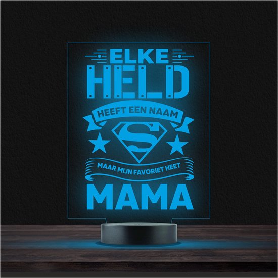 Led Lamp Met Gravering - RGB 7 Kleuren - Elke Held Heeft Een Naam Maar Mijn Favoriet Heet Mama van Merkloos