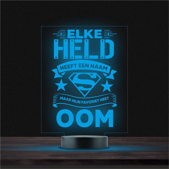 Led Lamp Met Gravering - RGB 7 Kleuren - Elke Held Heeft Een Naam Maar Mijn Favoriet Heet Oom van Cadeauketen