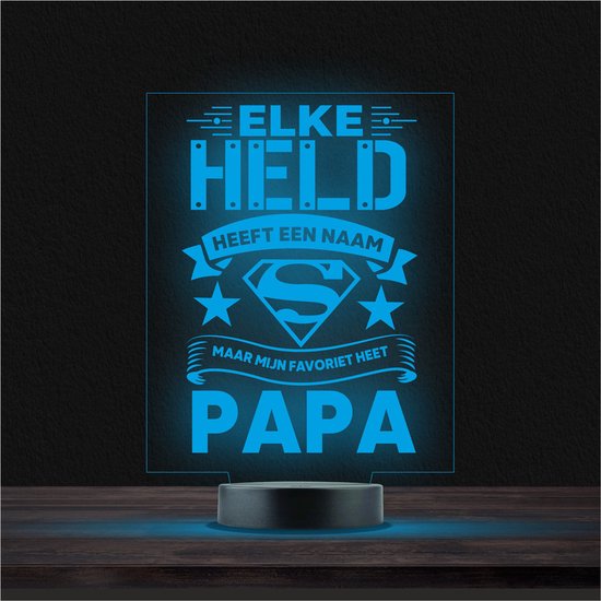 Led Lamp Met Gravering - RGB 7 Kleuren - Elke Held Heeft Een Naam Maar Mijn Favoriet Heet Papa van Merkloos