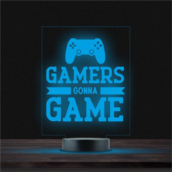 Led Lamp Met Gravering - RGB 7 Kleuren - Gamers Gonna Game van Flessenwerk