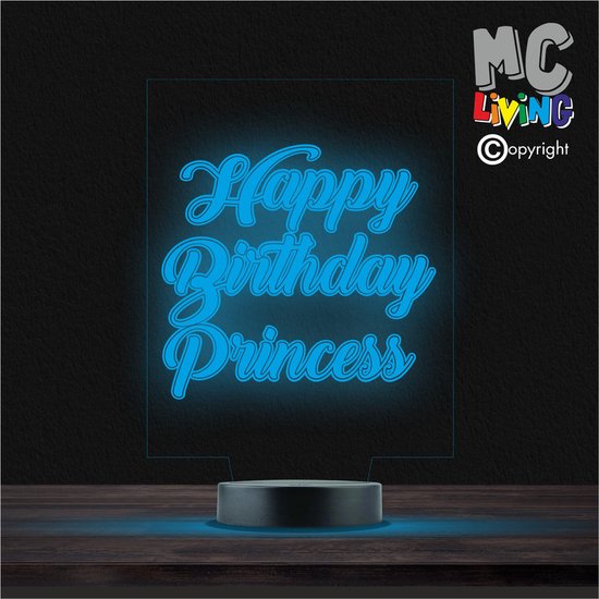 Led Lamp Met Gravering - RGB 7 Kleuren - Happy Birthday Princess van Merkloos