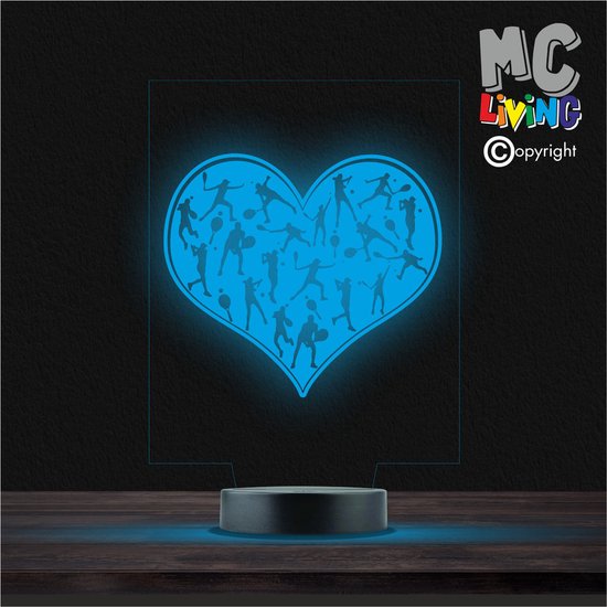 Led Lamp Met Gravering - RGB 7 Kleuren - Hart Tennis van Merkloos