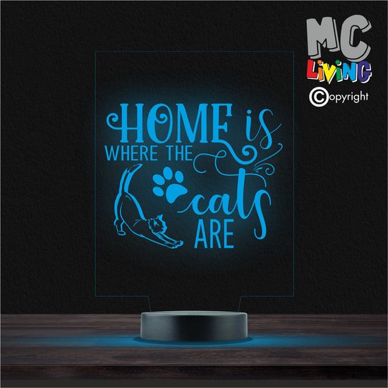 Led Lamp Met Gravering - RGB 7 Kleuren - Home Is Where The Cats Are van Merkloos
