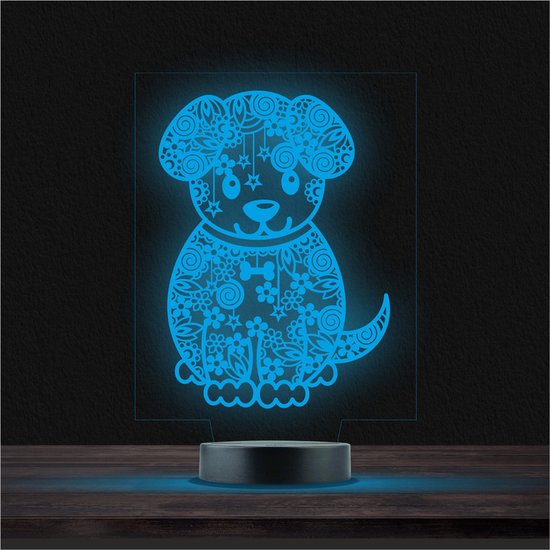 Led Lamp Met Gravering - RGB 7 Kleuren - Hond van Merkloos