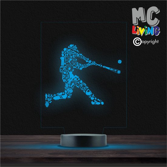 Led Lamp Met Gravering - RGB 7 Kleuren - Honkbal van Decopatent