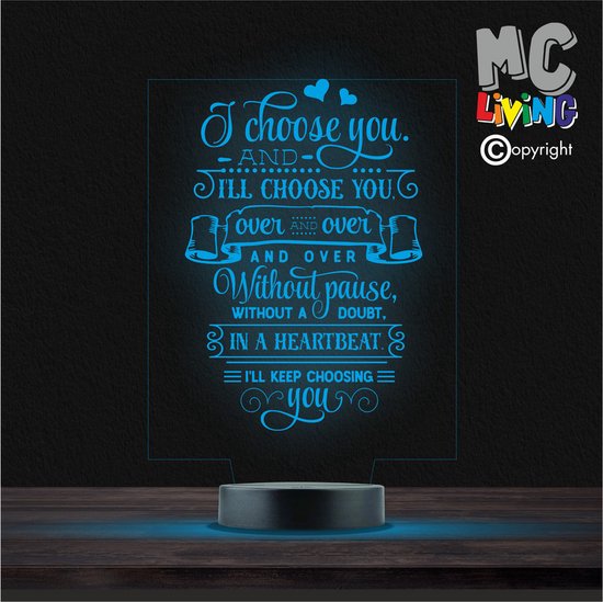 Led Lamp Met Gravering - RGB 7 Kleuren - I Choose You van Dragon Gifts
