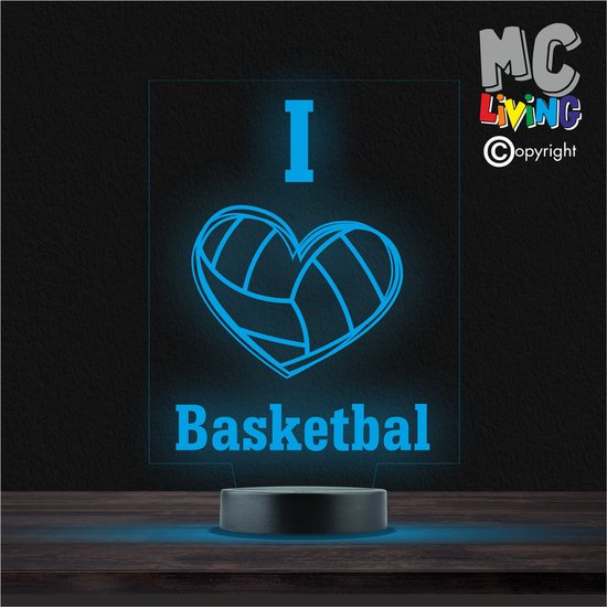Led Lamp Met Gravering - RGB 7 Kleuren - I Love Basketbal van Merkloos
