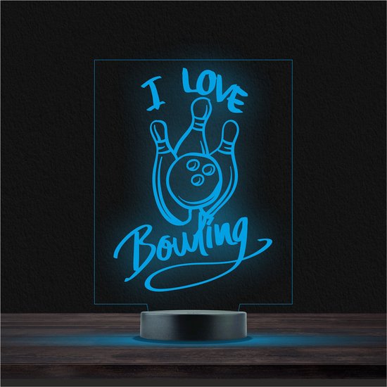 Led Lamp Met Gravering - RGB 7 Kleuren - I Love Bowling van Amorada.