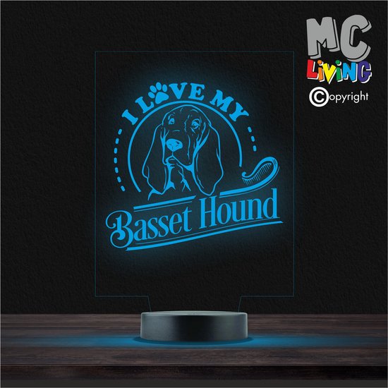 Led Lamp Met Gravering - RGB 7 Kleuren - I Love My Basset Hound van Theemoo