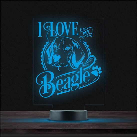 Led Lamp Met Gravering - RGB 7 Kleuren - I Love My Beagle van Dogahaves