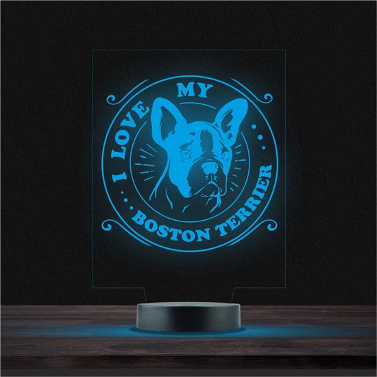 Led Lamp Met Gravering - RGB 7 Kleuren - I Love My Boston Terrier van Gifts & More