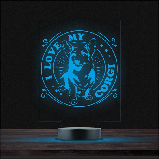 Led Lamp Met Gravering - RGB 7 Kleuren - I Love My Corgi van Favesail