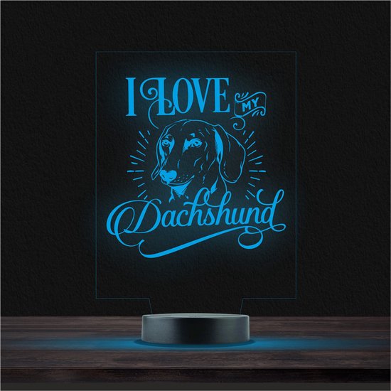 Led Lamp Met Gravering - RGB 7 Kleuren - I Love My Dachshund van Q-Fun