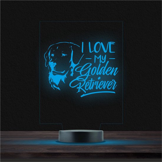 Led Lamp Met Gravering - RGB 7 Kleuren - I Love My Golden Retriever van SmileStyle