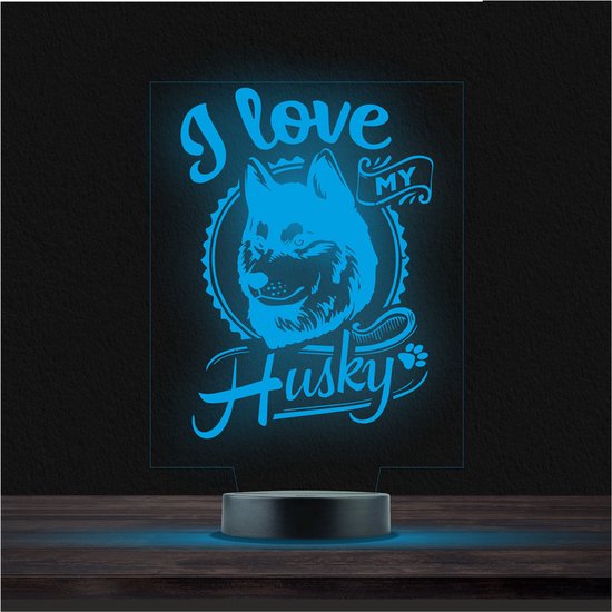 Led Lamp Met Gravering - RGB 7 Kleuren - I Love My Husky van Merkloos