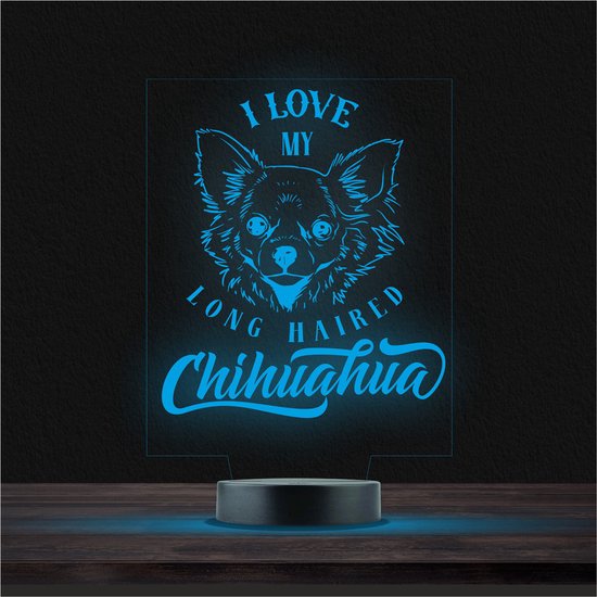 Led Lamp Met Gravering - RGB 7 Kleuren - I Love My Long Haired Chihuahua van Merkloos