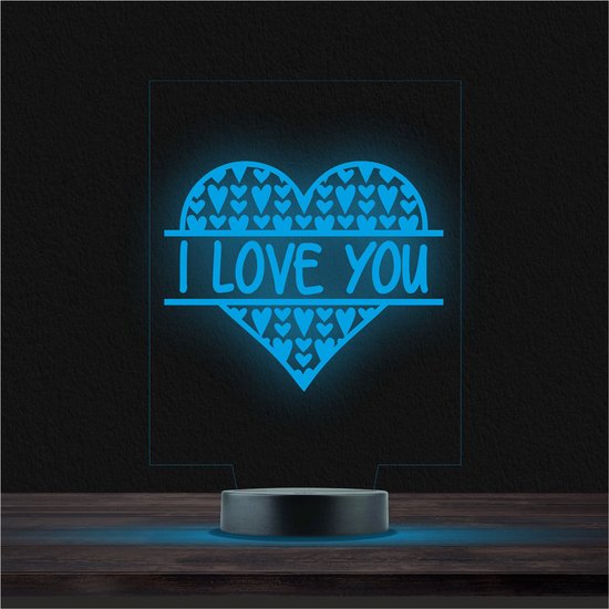 Led Lamp Met Gravering - RGB 7 Kleuren - I Love You van RelaxDays