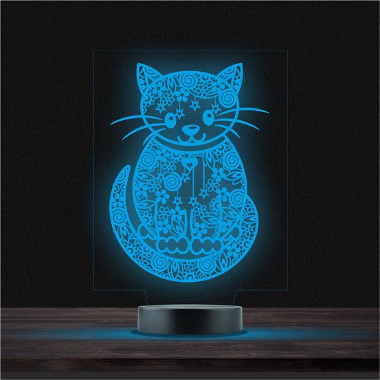 Led Lamp Met Gravering - RGB 7 Kleuren - Kat van Merkloos