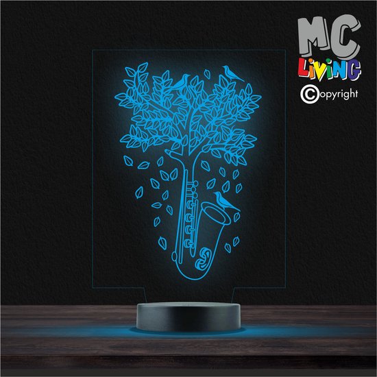Led Lamp Met Gravering - RGB 7 Kleuren - Klarinet Boom van Geen merk