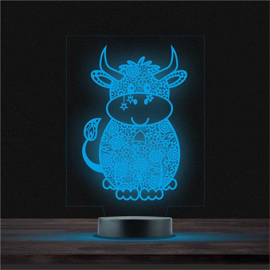 Led Lamp Met Gravering - RGB 7 Kleuren - Koe van Merkloos