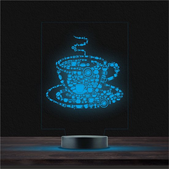 Led Lamp Met Gravering - RGB 7 Kleuren - Koffie van Hippe Wolves