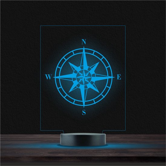 Led Lamp Met Gravering - RGB 7 Kleuren - Kompas van Merkloos
