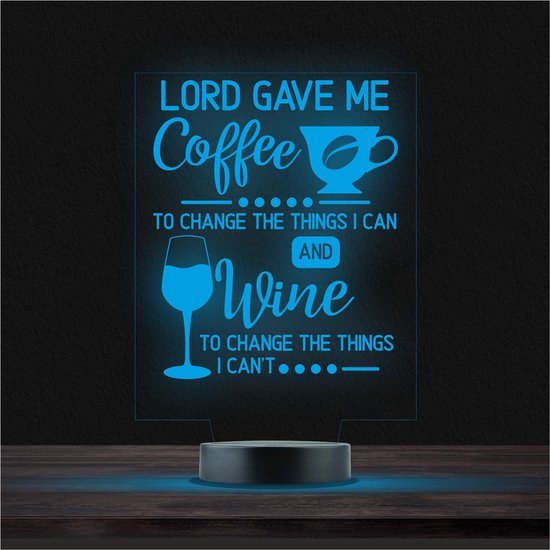 Led Lamp Met Gravering - RGB 7 Kleuren - Lord Gave Me Coffee van Merkloos