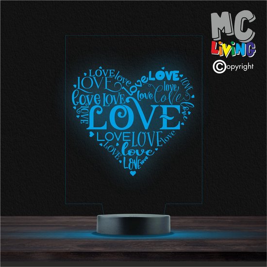 Led Lamp Met Gravering - RGB 7 Kleuren - Love van Merkloos
