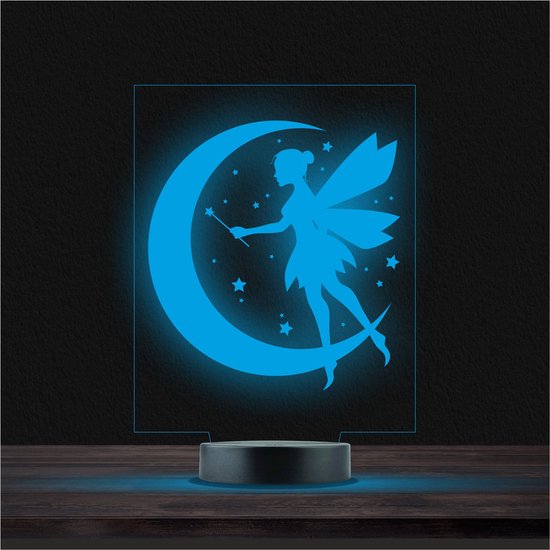 Led Lamp Met Gravering - RGB 7 Kleuren - Maan Elf van Merkloos