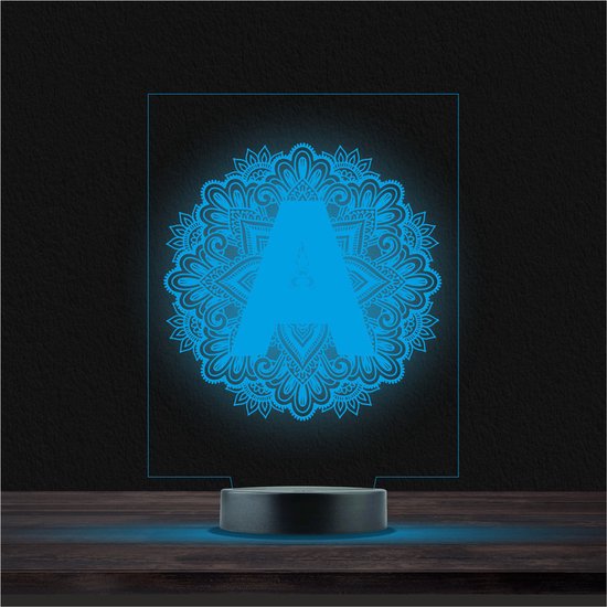 Led Lamp Met Gravering - RGB 7 Kleuren - Mandala A van Merkloos