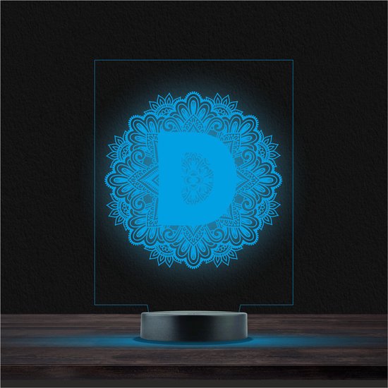 Led Lamp Met Gravering - RGB 7 Kleuren - Mandala D van Mylovelypresent