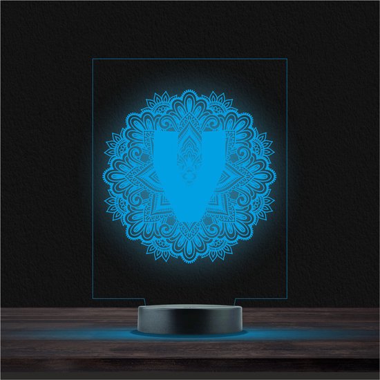 Led Lamp Met Gravering - RGB 7 Kleuren - Mandala V van Merkloos