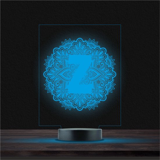 Led Lamp Met Gravering - RGB 7 Kleuren - Mandala Z van Dekoheld