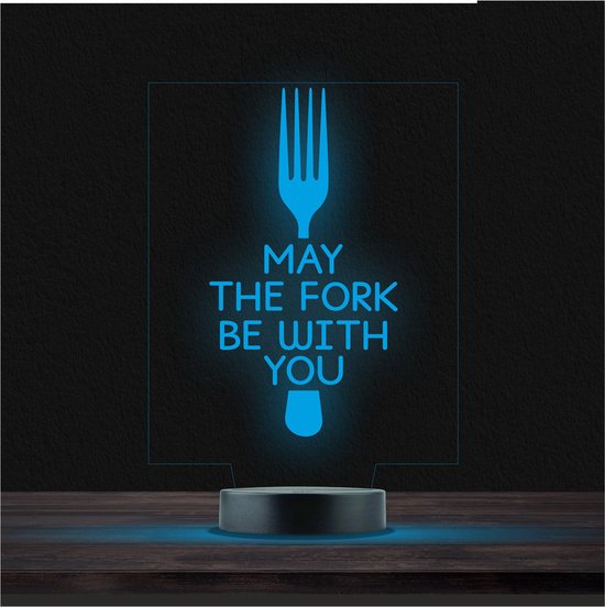Led Lamp Met Gravering - RGB 7 Kleuren - May The Fork Be With You van Merkloos