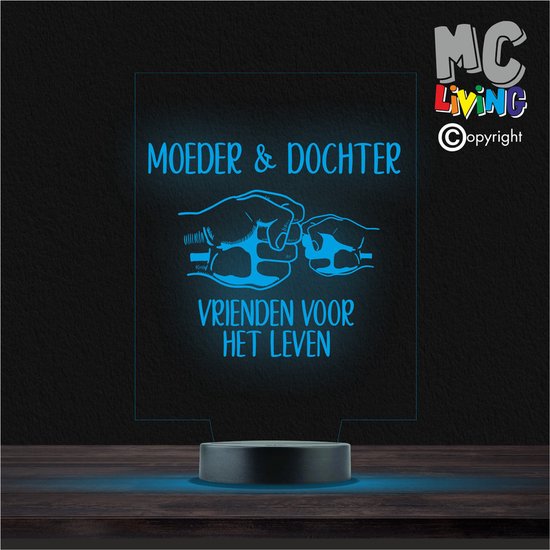 Led Lamp Met Gravering - RGB 7 Kleuren - Moeder & Dochter van Qupido